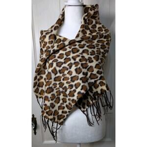 Cashmere Feel Leopard Print Fringe Scarf 56" By 11.5" Soft (836)